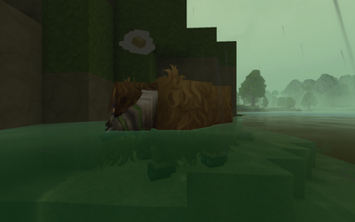 Hungry Mosshorn asking for a yellow spongy food