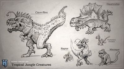concept art featuring dino desgins and macaques